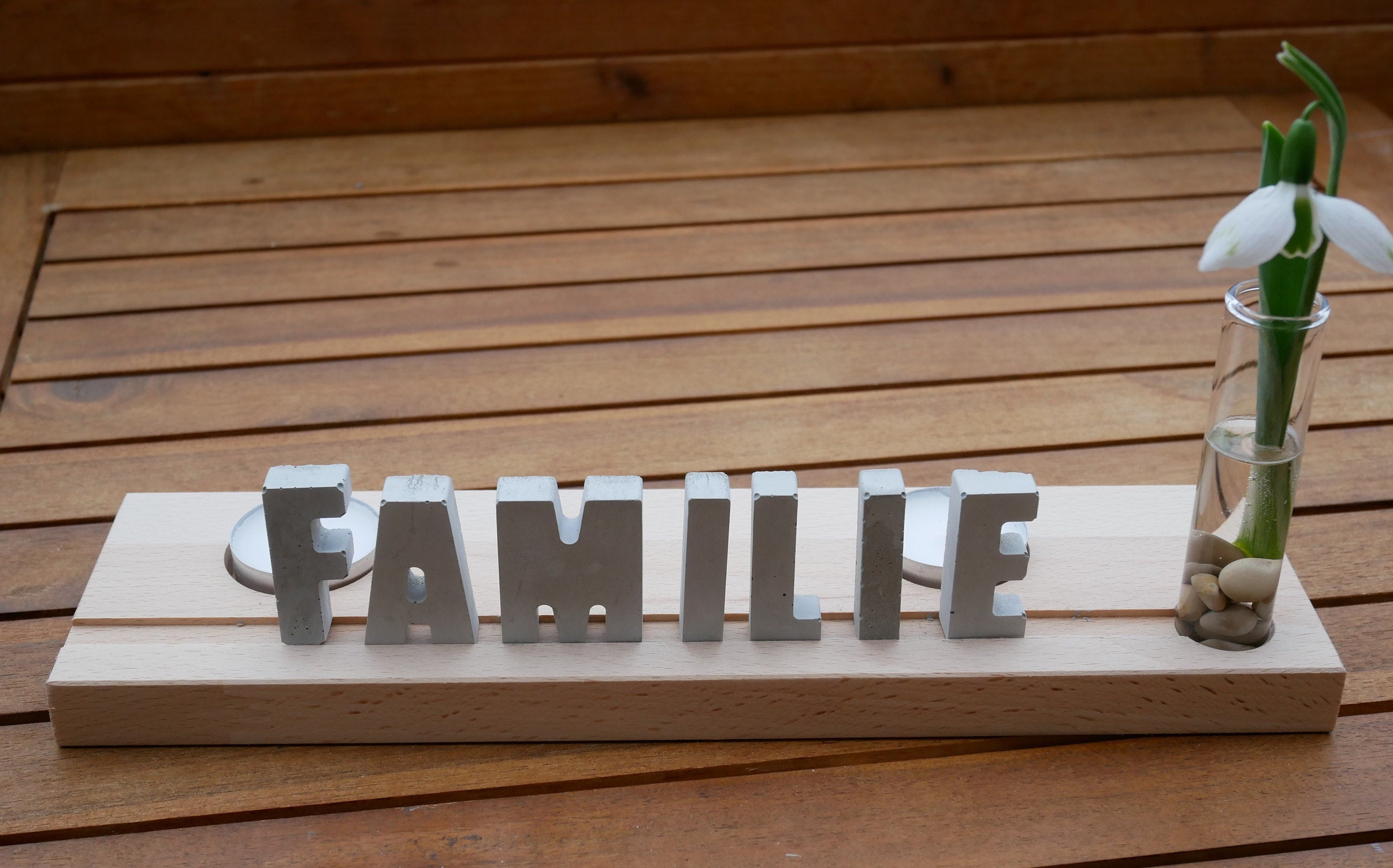 Buchstabenleiste, Betonbuchstaben, Dekoration, Kerzendeko, Teelichter, Fensterdekoration, Geschenk