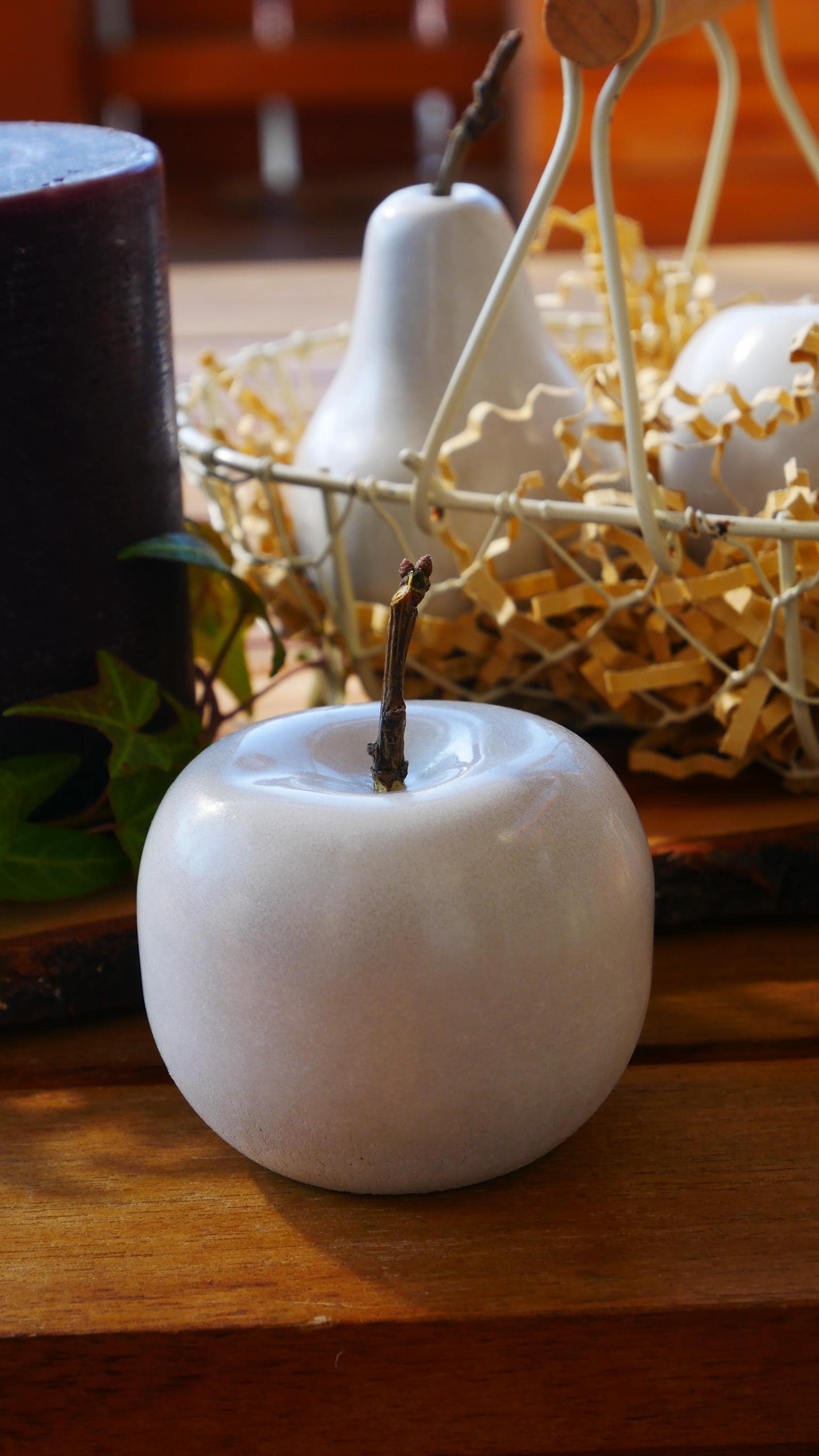 Deko Obst, Beton Obst, Gartendeko, Apfel, Birne für den Garten, Dekoration, Herbst, Herbstdeko, Obst aus Beton