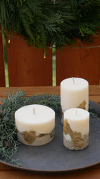 Betonkerze Gold, Weihnachtskerze, Betonlicht, Kerze, Tischdeko, Stumpenkerze, Blockkerze, goldene Kerze, 100032