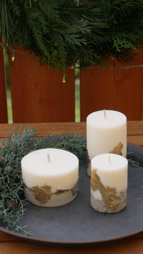 Betonkerze Gold, Weihnachtskerze, Betonlicht, Kerze, Tischdeko, Stumpenkerze, Blockkerze, goldene Kerze, 100032