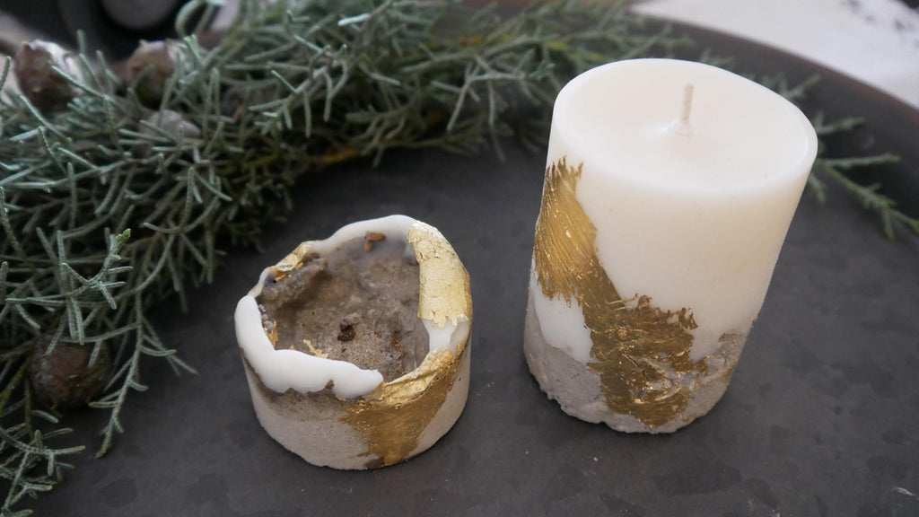 Betonkerze Gold, Weihnachtskerze, Betonlicht, Kerze, Tischdeko, Stumpenkerze, Blockkerze, goldene Kerze, 100032