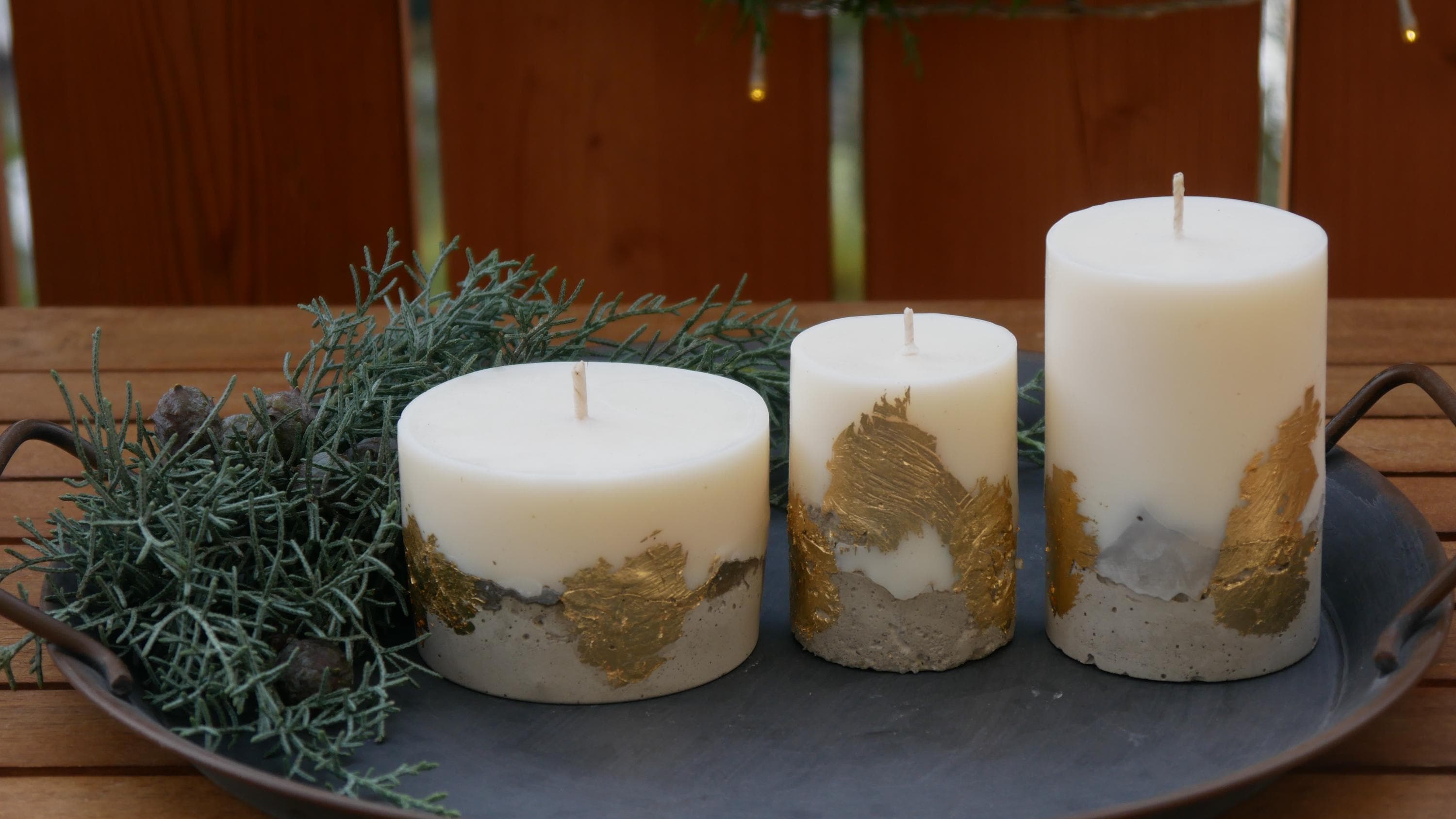 Betonkerze Gold, Weihnachtskerze, Betonlicht, Kerze, Tischdeko, Stumpenkerze, Blockkerze, goldene Kerze, 100032