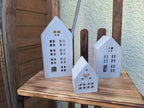 Lichthäuser, Beton, Betondeko, Betonhäuser, Geschenk, Kerzenhalter, Outdoor Deko, handgemacht, Teelichthalter, gemütlich, Haus, Lichthaus