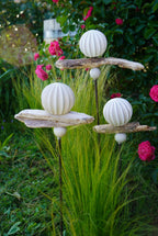 gemusterte Deko Kugel, Beton Kugel, Gartendeko, Kugel für den Garten MIT Holzstück und kleiner Kugel, Gartenstecker, shabby, hygge