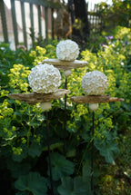 gemusterte Deko Kugel, Beton Kugel, Gartendeko, Kugel für den Garten MIT Holzstück und kleiner Kugel, Gartenstecker, shabby, hygge