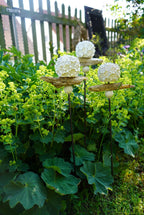 gemusterte Deko Kugel, Beton Kugel, Gartendeko, Kugel für den Garten MIT Holzstück und kleiner Kugel, Gartenstecker, shabby, hygge