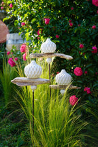 gemusterte Deko Kugel, Beton Kugel, Gartendeko, Kugel für den Garten MIT Holzstück und kleiner Kugel, Gartenstecker, shabby, hygge