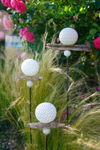 gemusterte Deko Kugel, Beton Kugel, Gartendeko, Kugel für den Garten MIT Holzstück und kleiner Kugel, Gartenstecker, shabby, hygge
