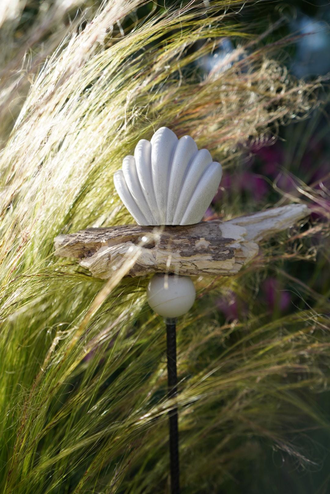 Gartenstecker maritim, Sommerdeko für den Garten, Beton Stecker, Gartendeko, Baustahl, Muschel, Fisch, Dekoration, 100016
