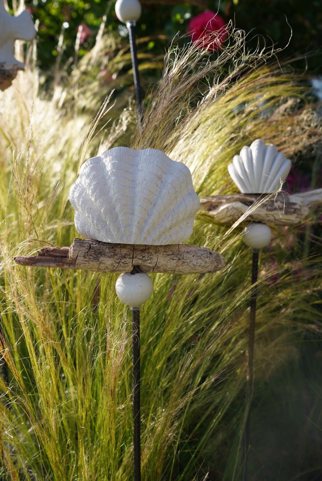 Gartenstecker maritim, Sommerdeko für den Garten, Beton Stecker, Gartendeko, Baustahl, Muschel, Fisch, Dekoration, 100016