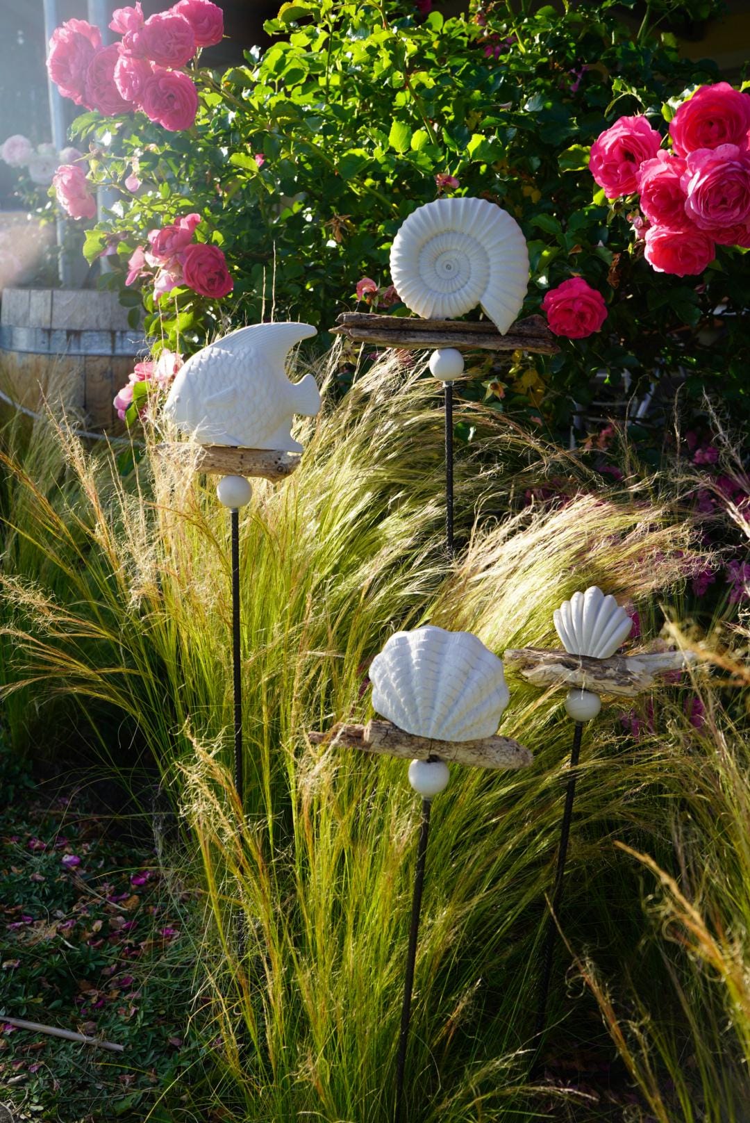 Gartenstecker maritim, Sommerdeko für den Garten, Beton Stecker, Gartendeko, Baustahl, Muschel, Fisch, Dekoration, 100016