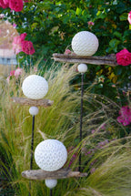 gemusterte Deko Kugel, Beton Kugel, Gartendeko, Kugel für den Garten MIT Holzstück und kleiner Kugel, Gartenstecker, shabby, hygge