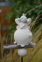 Deko Vogel, Beton Vogel, Gartendeko, Elfe, Gartenstecker mit Betonfigur, Baustahl, Blumenmädchen