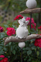 Deko Vogel, Beton Vogel, Gartendeko, Elfe, Gartenstecker mit Betonfigur, Baustahl, Blumenmädchen